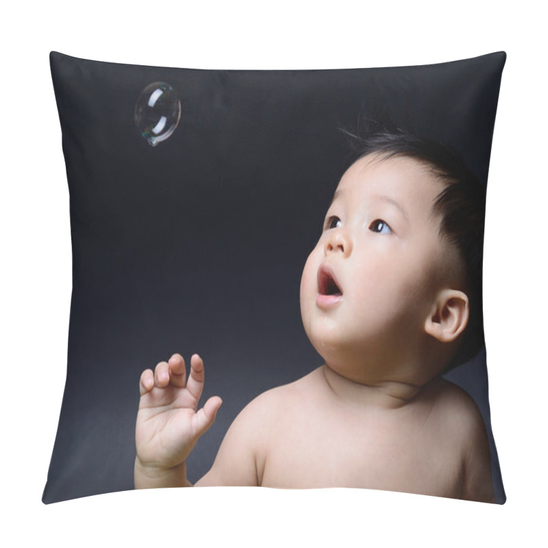 Personality  Little Baby Asian Boy Drooling And Looking Soap Bubble Pillow Covers