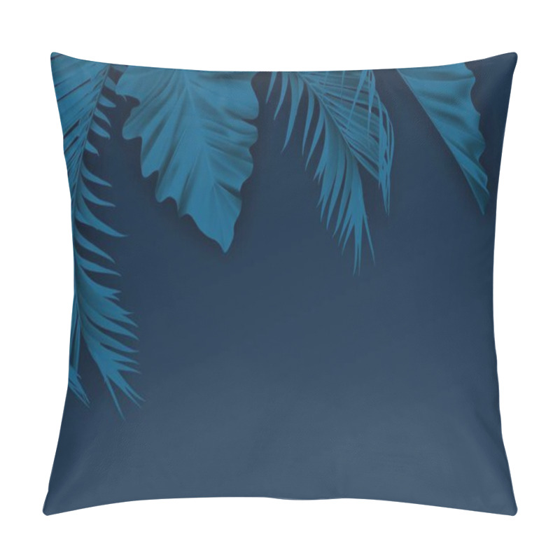 Personality  Tropical Paper Palm Leaves Frame. Summer Tropical Leaf. Origami Exotic Hawaiian Jungle, Summer Background. Paper Cut. Minimal.  Indigo Art Colorful Style. Pillow Covers