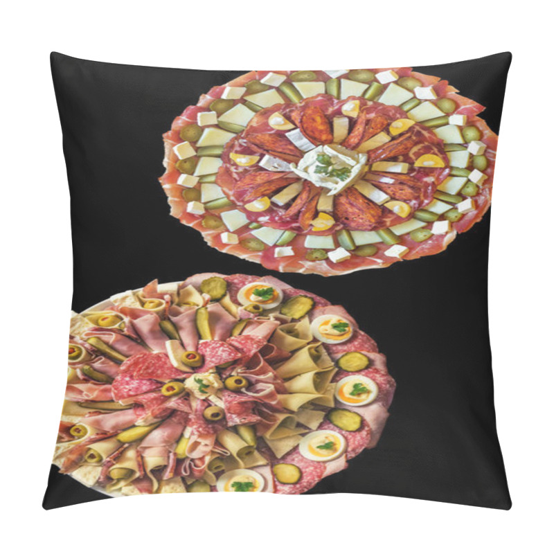 Personality  Appetizer Savory Dishes Meze Isolated On Black Background Pillow Covers