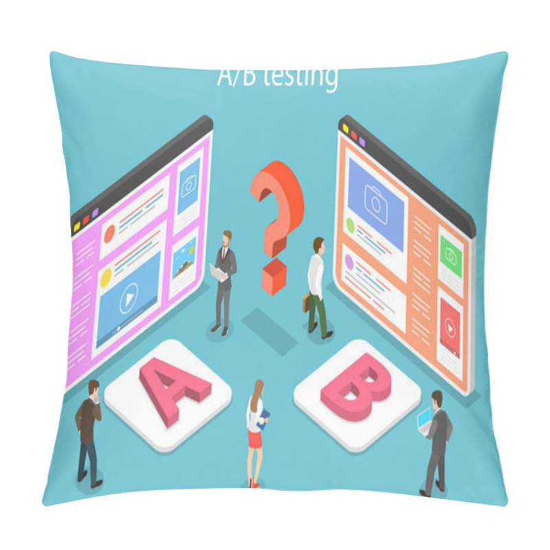 Personality  Isometric Flat Vector Concept Of AB Testing, Split Test, A-B Comparison. Pillow Covers