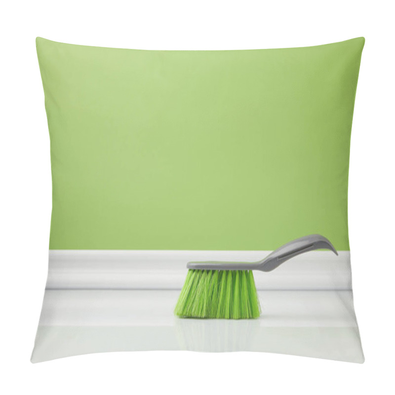 Personality  Green Brush For Spring Cleaning On White Floor Pillow Covers