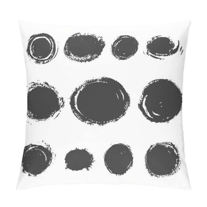 Personality  Set Of Round Text Box. Black Acrylic Vector Stains Isolated On White. Hand Drawn Textured Design Elements. Pillow Covers