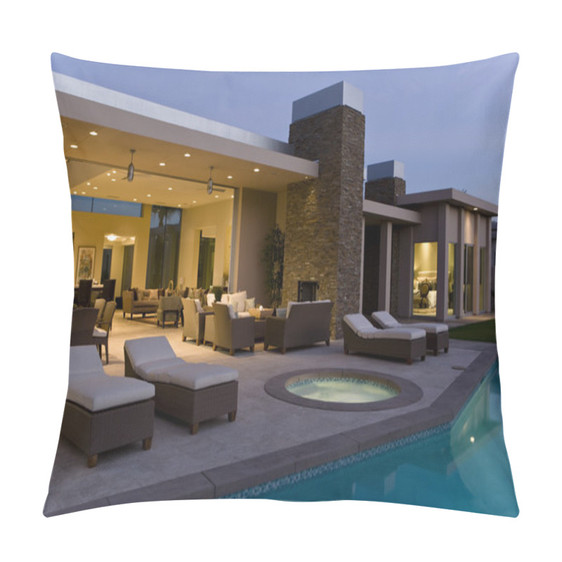 Personality  House Exterior With Sunloungers On Patio Pillow Covers