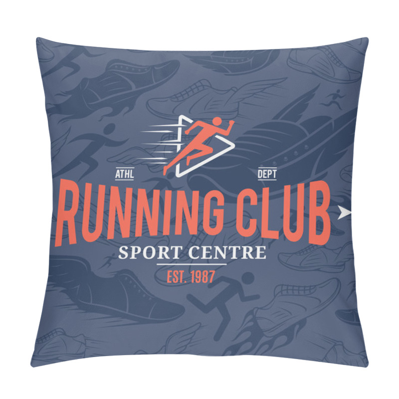 Personality  Running Club Logo Template Over Running Shoes Seamless Pattern Pillow Covers