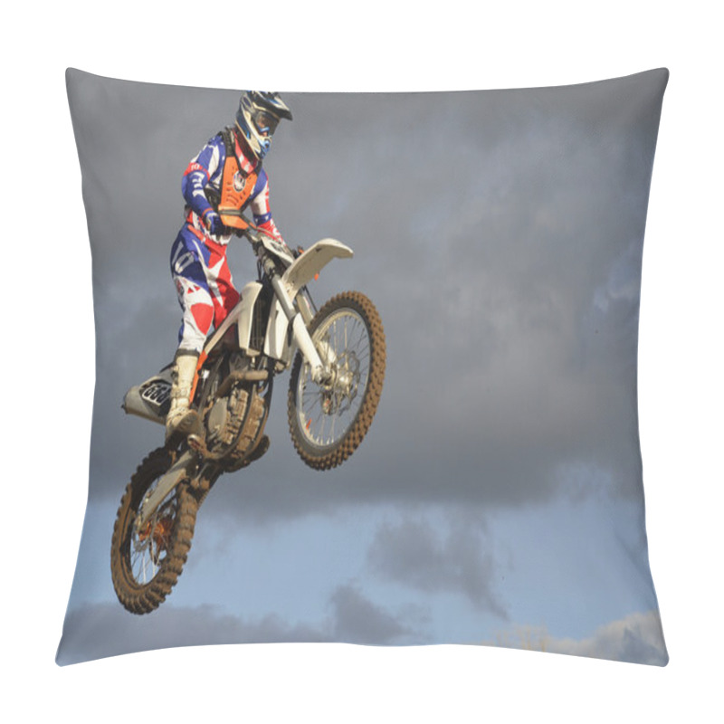 Personality  The Spectacular Jump Moto Racer On A Motorcycle Pillow Covers