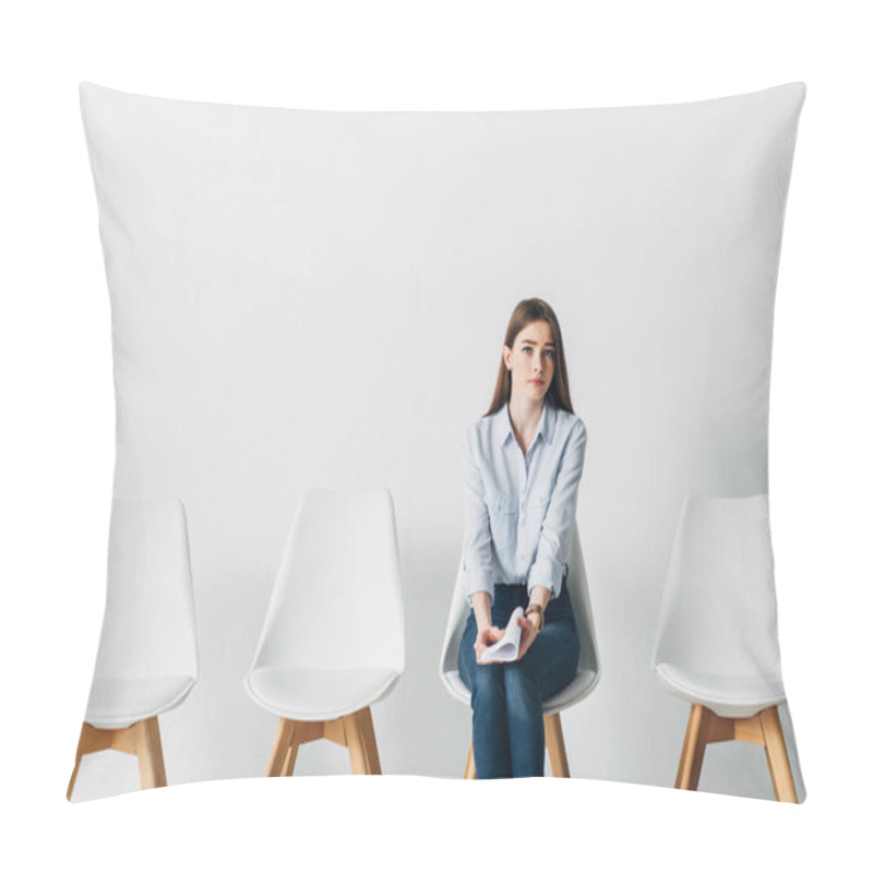 Personality  Attractive Young Woman Holding Resume And Looking At Camera In Office  Pillow Covers