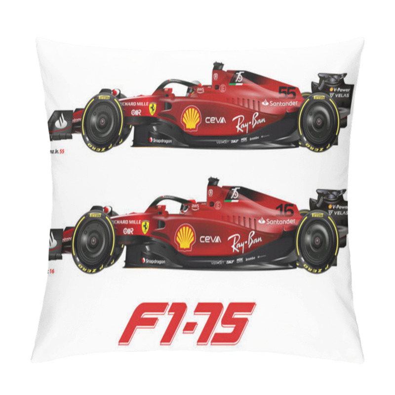 Personality  Maranello, Modena, Italy, February 2022, Ferrari F1 75 Formula 1, Carlos Sainz And Charles Leclerc, 2022 Formula One World Championship Pillow Covers