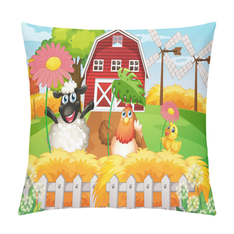 Personality  Farm Theme Background With Farm Animals  Illustration Pillow Covers