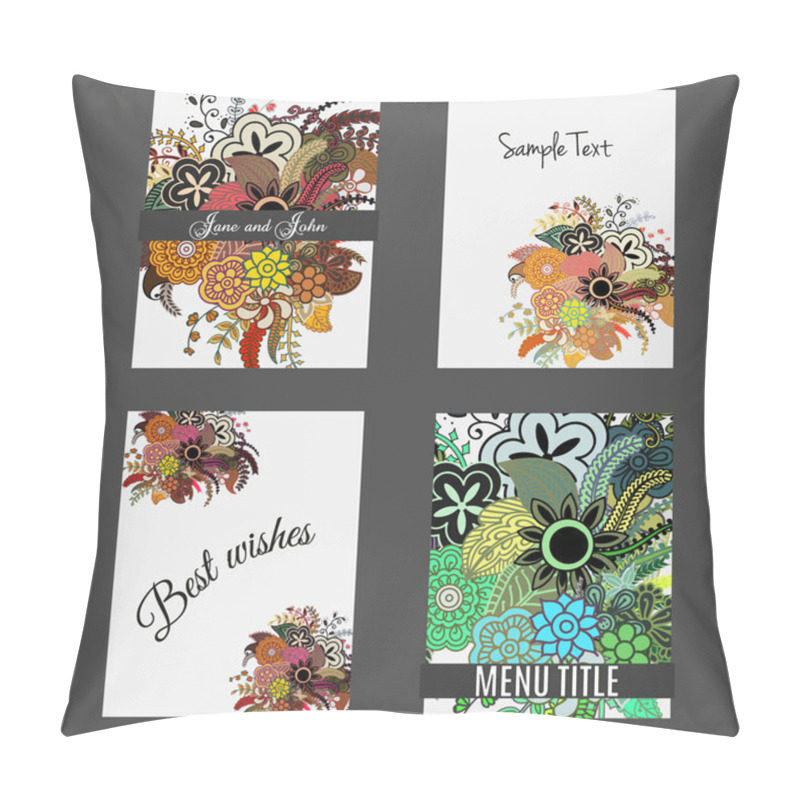 Personality  Set Of Perfect Wedding Templates With Doodles Tribal Theme. Ideal For Save The Date, Baby Shower, Mothers Day, Valentines Day, Birthday Cards, Invitations. Vector Illustration For Pretty Design. Pillow Covers