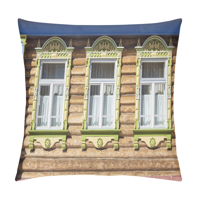 Personality  Facade Of Russian Log Houses With Frames Pillow Covers