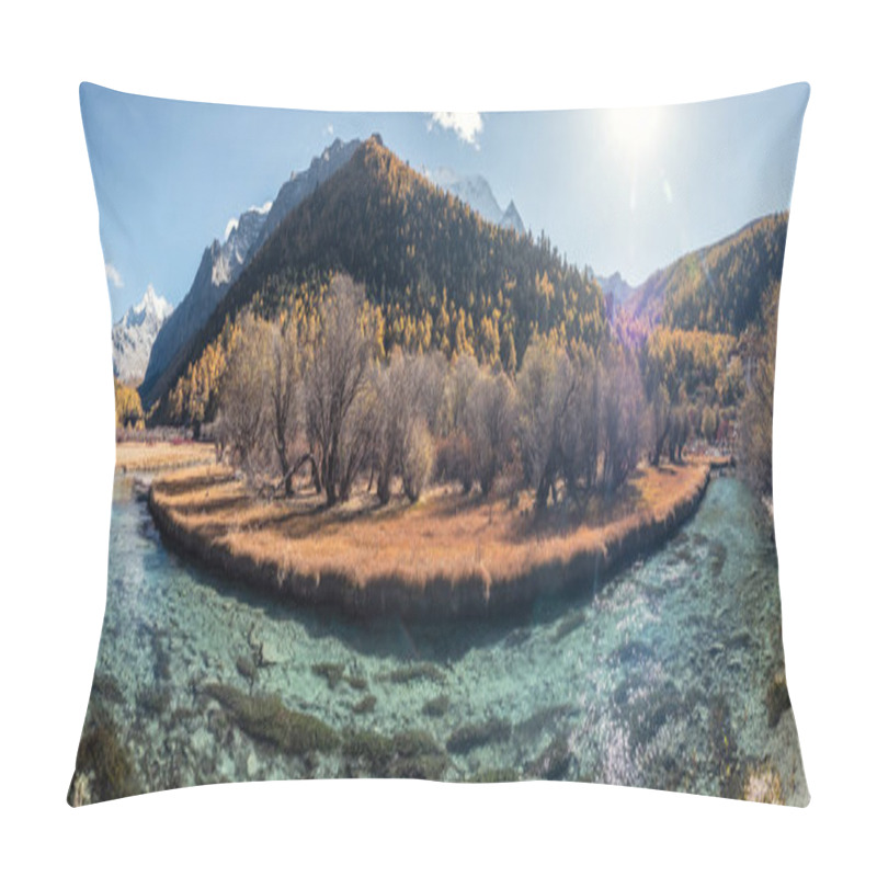 Personality  Xiaoduo Holy Mountain With Chonggu Temple With Emerald River In  Pillow Covers