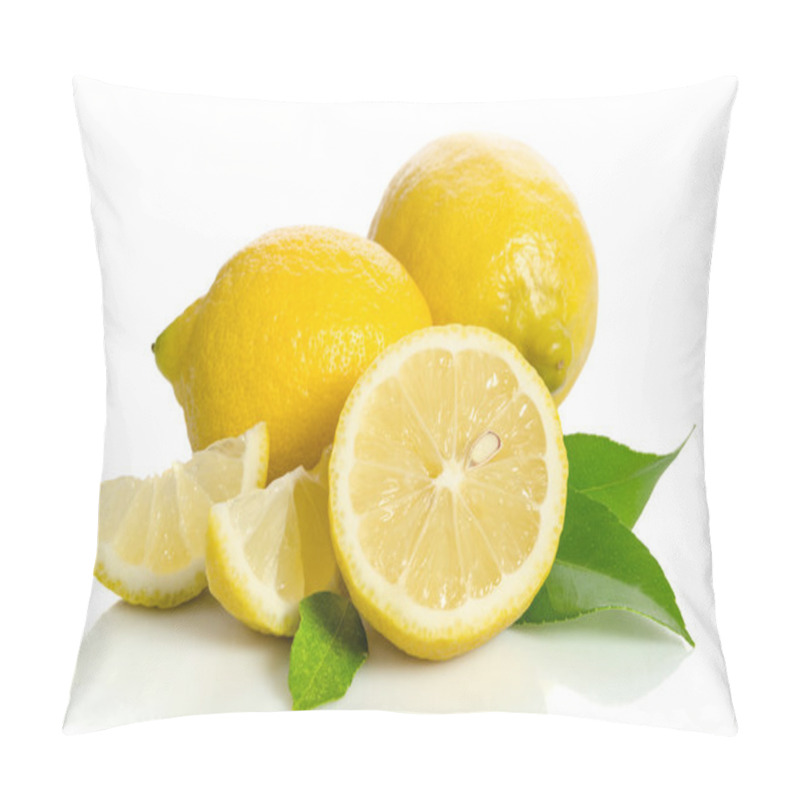 Personality  Two Lemons And Half With Leaves  Isolated On White Background Pillow Covers