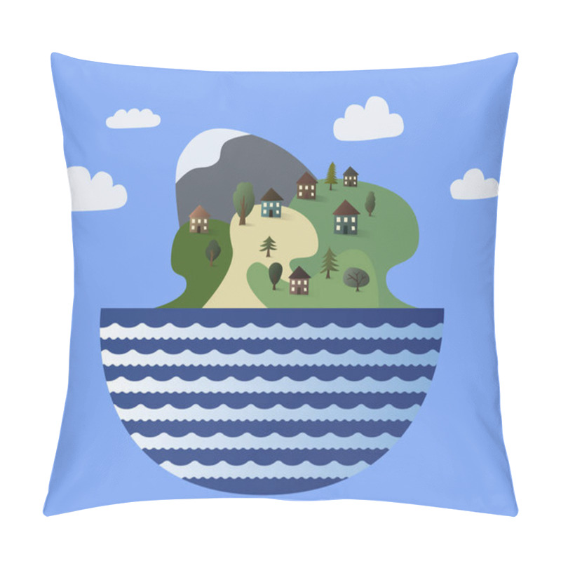 Personality  Vector With Summer Scenery With Houses Near Wavy Sea  Pillow Covers