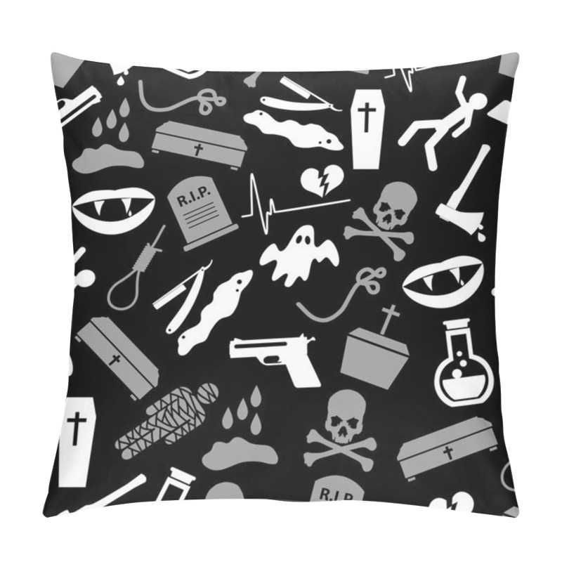 Personality  Death Theme Set Of Vector Icons Black And White Seamless Pattern Eps10 Pillow Covers