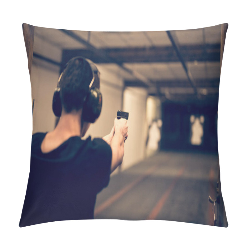 Personality  Man Shooting In Indoor Firing Range Pillow Covers