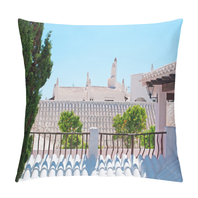 Personality  Menorca, Balearic Islands, Spain: The Skyline With The White Houses, Roofs And Mandarin Trees Of The Famous Town Of Binibeca Vell Pillow Covers