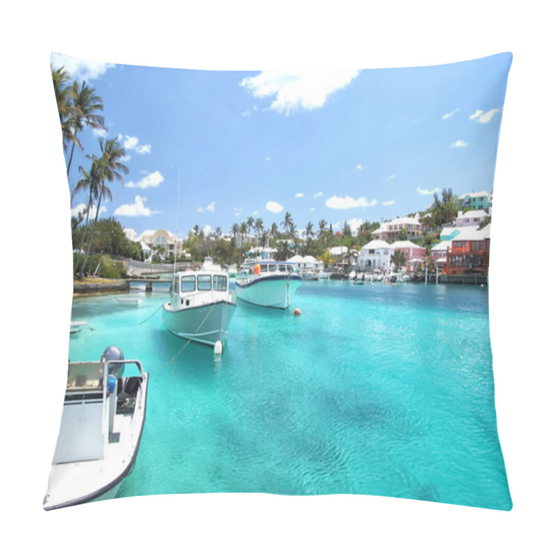 Personality  Yacht Boats On Blue Sea Water In Hamilton, Bermuda Pillow Covers