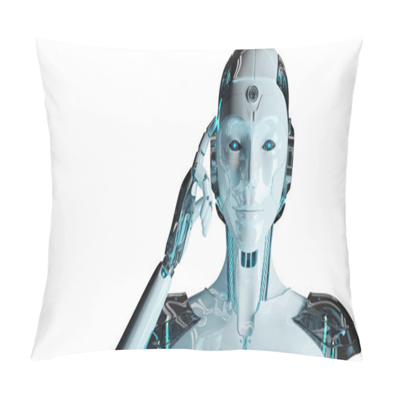 Personality  White Woman Cyborg Thinking And Touching Her Head 3D Rendering Pillow Covers