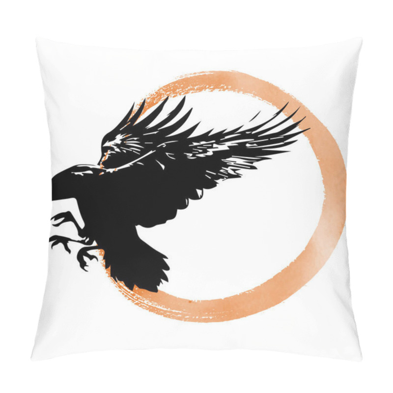 Personality  Hand Drawn Raven On Sepia Background Vector Illustration. Pillow Covers