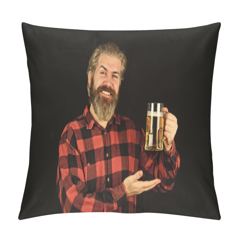 Personality  Alcohol Beverage. Modern Hipster Getting Drunk. Everything You Always Wanted In Beer. Man Hold Mug Of Beer. Hipster At Bar Counter. Having Fun. Brutal Bearded Man Drink Beer. Beer Pub. Bartender Bar Pillow Covers