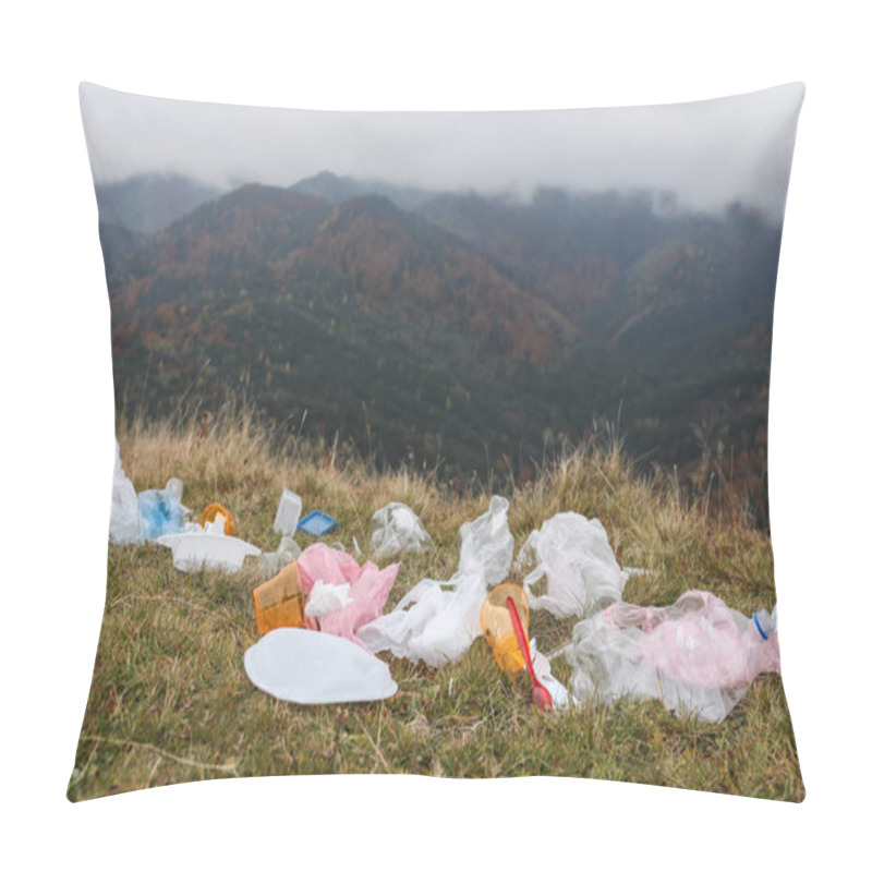 Personality  Plastic Garbage Scattered On Grass In Nature Pillow Covers