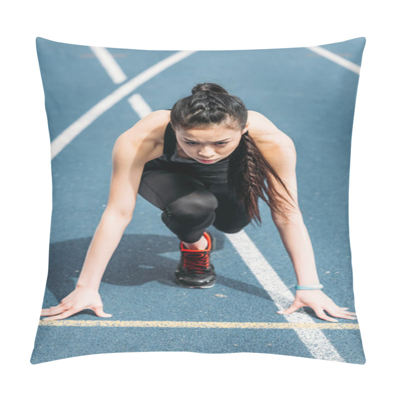 Personality  Sportswoman On Starting Line  Pillow Covers