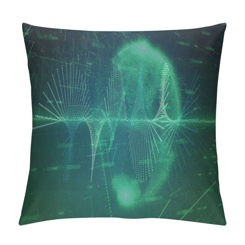 Personality  Image Of Shapes Moving Over Data Processing And Globe. Social Media, Technology And Digital Interface Concept Digitally Generated Image. Pillow Covers