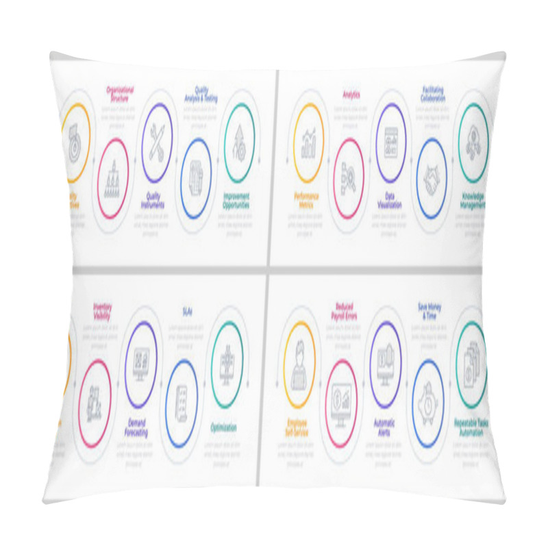 Personality  Business Efficiency Management Infographics Circles Set. Workflow Organization, Productivity. Editable Thin Line Icons Diagrams Process With Steps Collection. Montserrat-SemiBold, Regular Fonts Used Pillow Covers