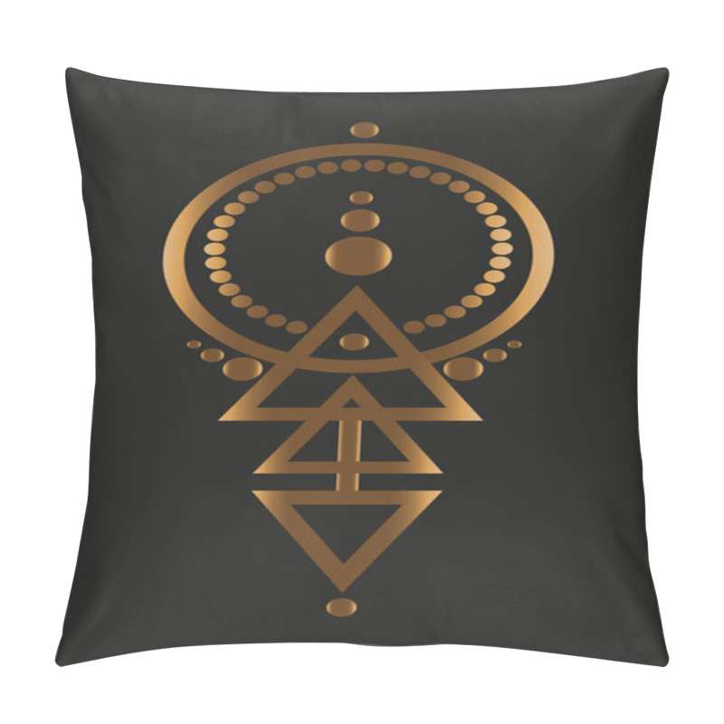 Personality  Abstract Geometric Tattoo, Magic Golden Logo Design, Astrology, Alchemy, Boho Style. Gold Mystic Sign With Geometric Shapes. Vector Illustration Isolated On Black Background  Pillow Covers