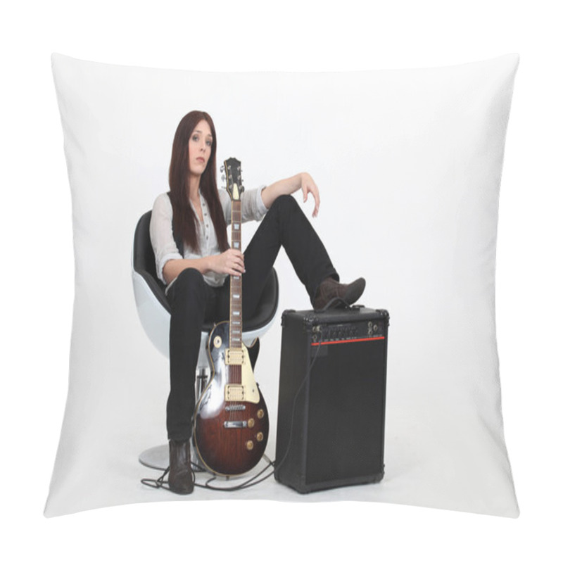 Personality  Woman With Her Foot Propped On An Amplifier And Holding A Guitar Pillow Covers