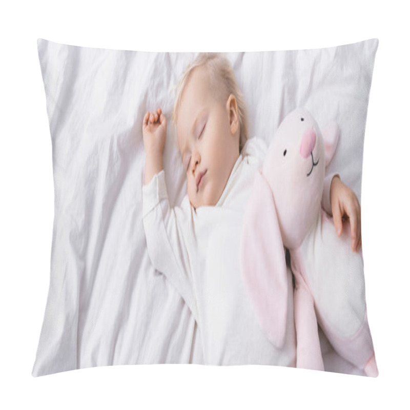 Personality  Overhead View Of Little Child Sleeping With Toy Bunny, Banner Pillow Covers