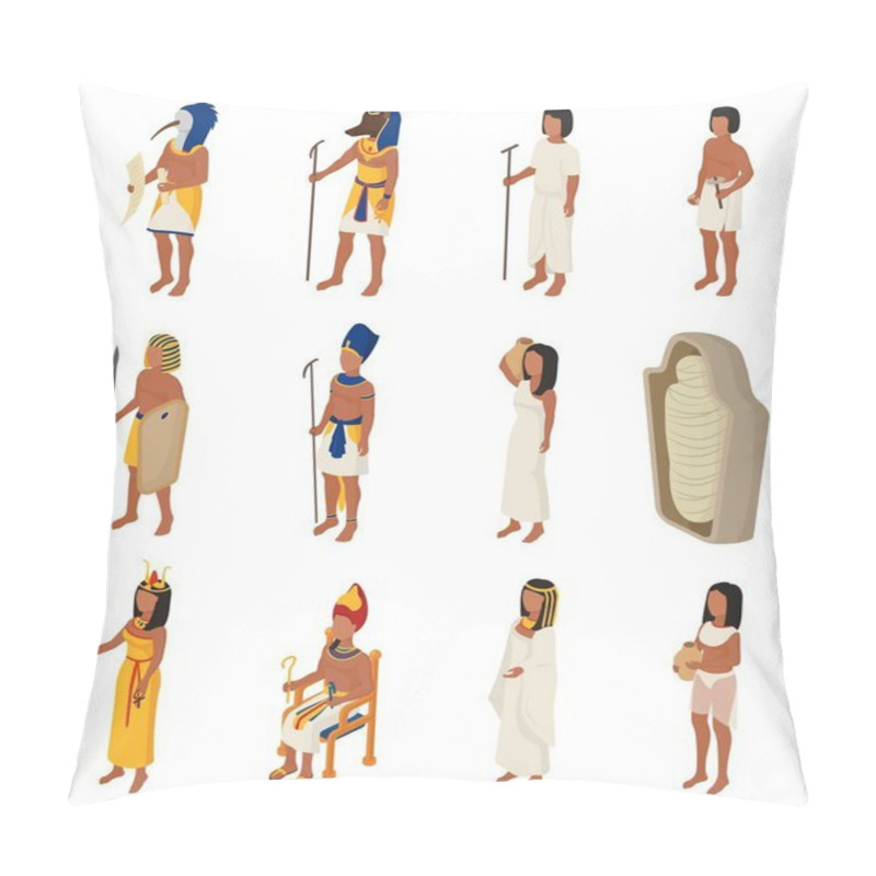 Personality  Egyptian Vector Ancient Egypt People Character Pharaoh Horus God Man Woman Cleopatra In Egyptology History Civilization Illustration Set Isolated On White Background Pillow Covers