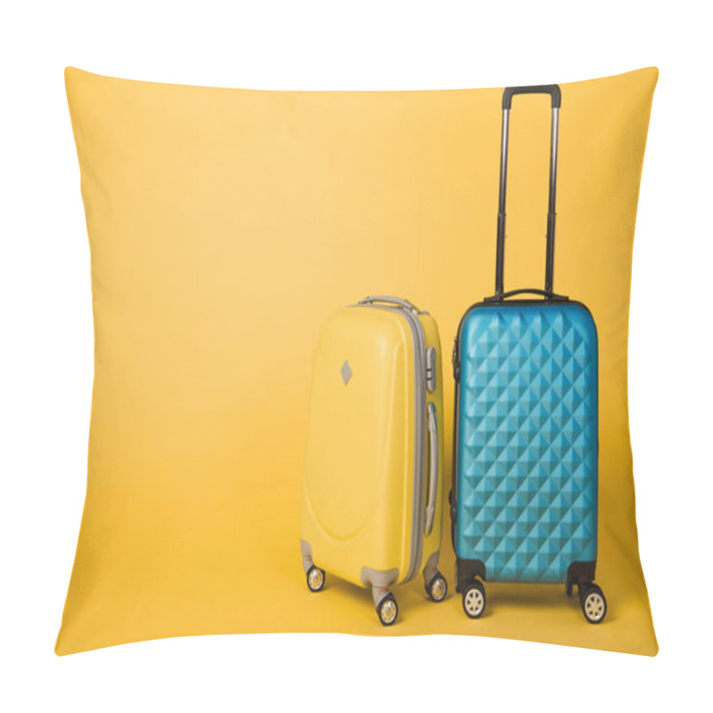 Personality  Bright Yellow And Blue Travel Bags On Yellow Background Pillow Covers