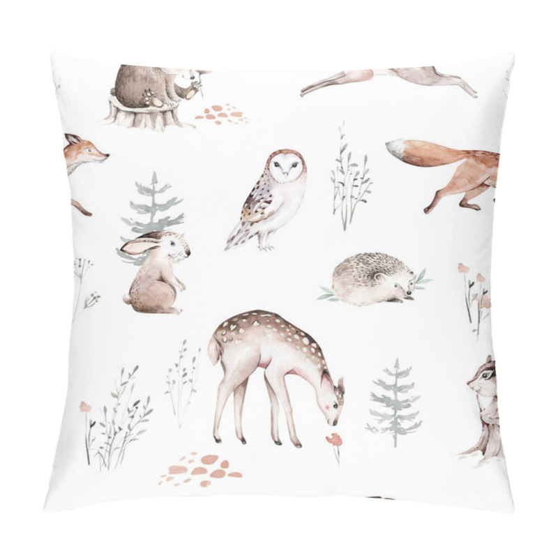 Personality  Watercolor Woodland Animals Seamless Pattern. Fabric Wallpaper Background With Owl, Hedgehog, Fox And Butterfly, Bunny Rabbit Set Of Forest Squirrel And Chipmunk, Bear And Bird Baby Animal, Scandinavian Nursery Pillow Covers