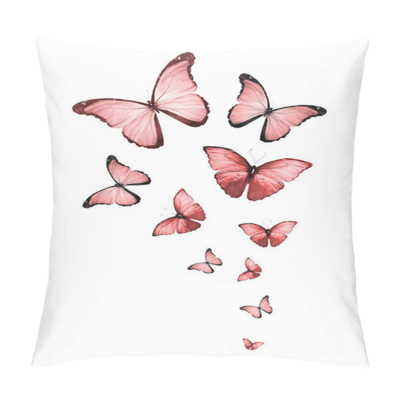 Personality  Flock Of Flying Butterflies Isolated On White Pillow Covers