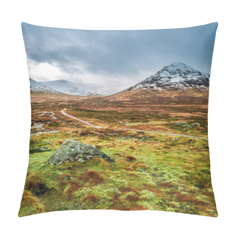 Personality  Snow Capped Mountains And A Path In Glencoe Pillow Covers