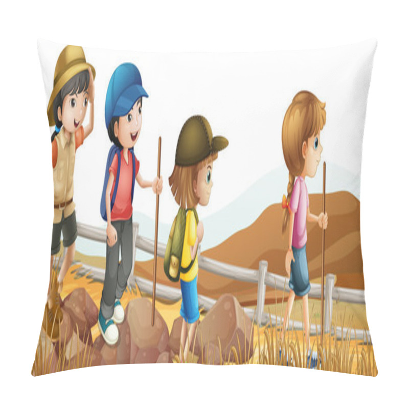 Personality  Children Hiking Up The Mountain Pillow Covers