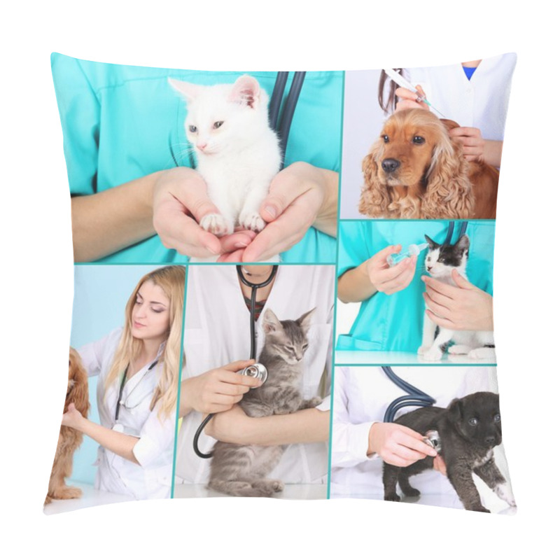 Personality  Collage Of Pets At Vet Pillow Covers