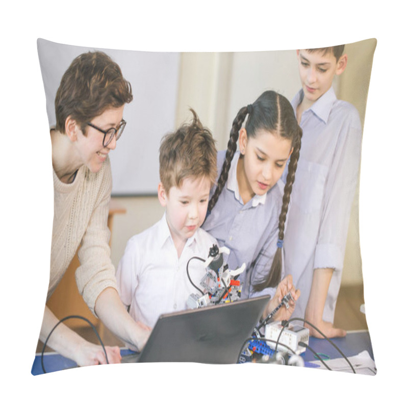 Personality  Happy Children Learn Programming Using Laptops On Extracurricular Classes Pillow Covers