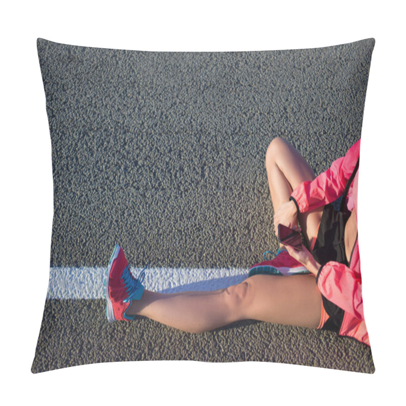 Personality  Sportswoman Using Smart Phone Pillow Covers