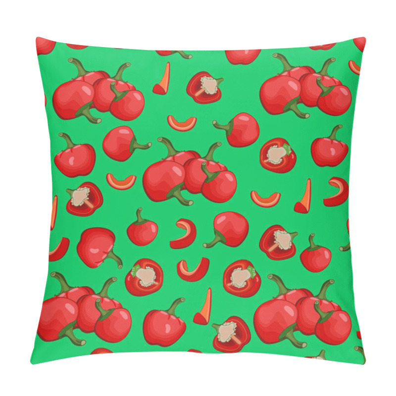 Personality  Seamless Pattern With Whole, Half, Wedges, And Slices Of Cherry Pepper. Pimento Or Pimiento. Capsicum Annuum. Vegetables. Vector Illustration Isolated On White Background. Cartoon Style. Pillow Covers