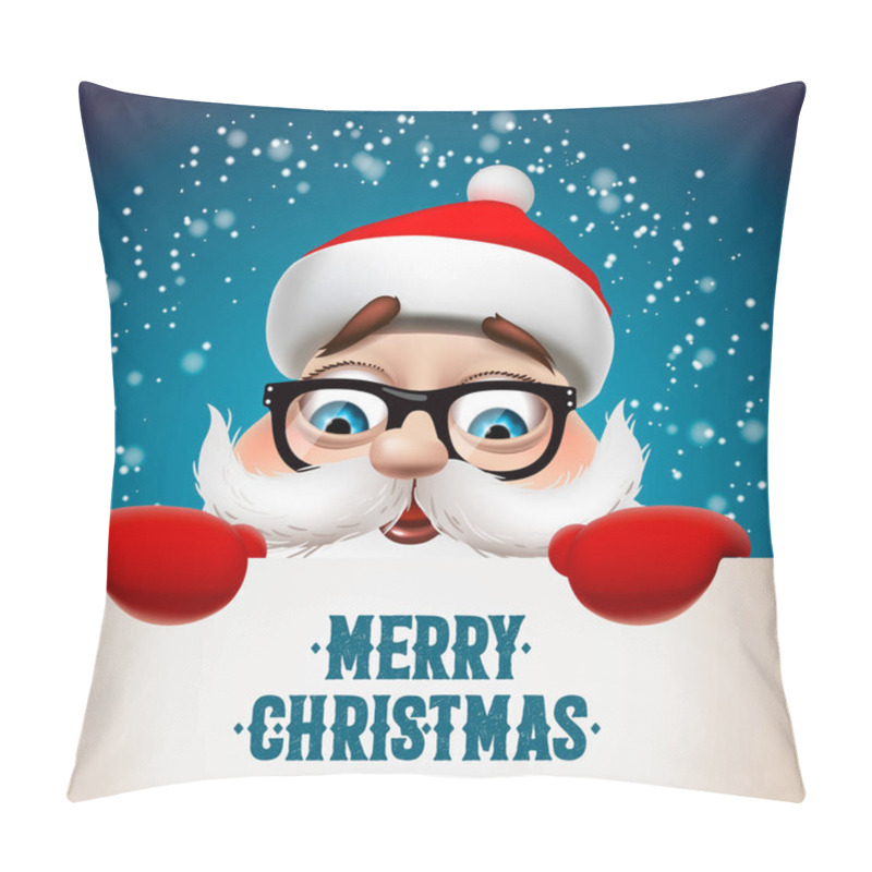 Personality  Santa Claus With Big Signboard. Merry Christmas Lettering Design. Creative Typography For Holiday Greeting, Vector Illustration Pillow Covers