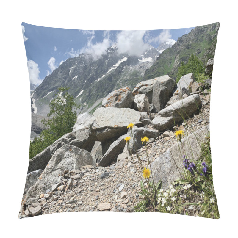 Personality  Russia, North Ossetia. Tsey Gorge And  Glacial In Summer Day Pillow Covers