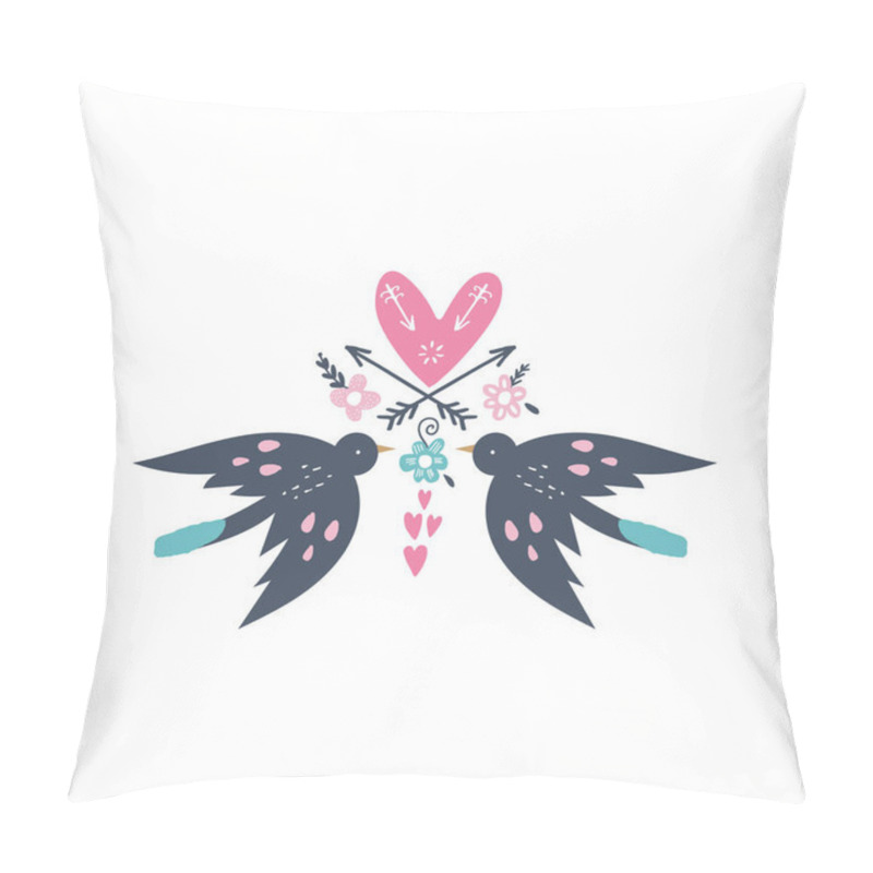 Personality  Hand Drawn Bird In Love And Boho Elements. Vector Illustration Pillow Covers