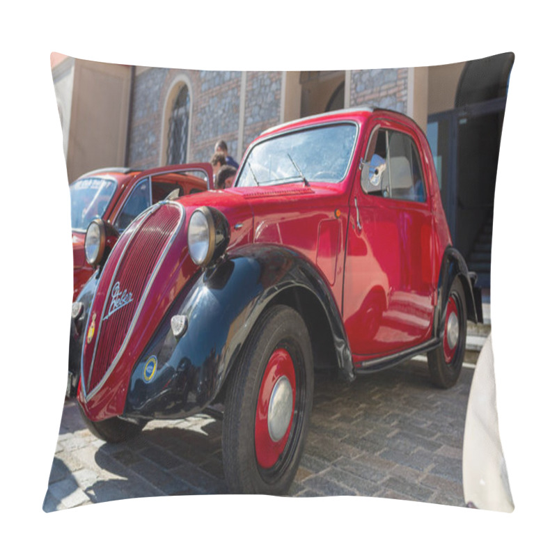 Personality  Bibbiano-Reggio Emilia Italy - 07 15 2015 : Free Rally Of Vintage Cars In The Town Square Fiat 500 Topolino. High Quality Photo Pillow Covers