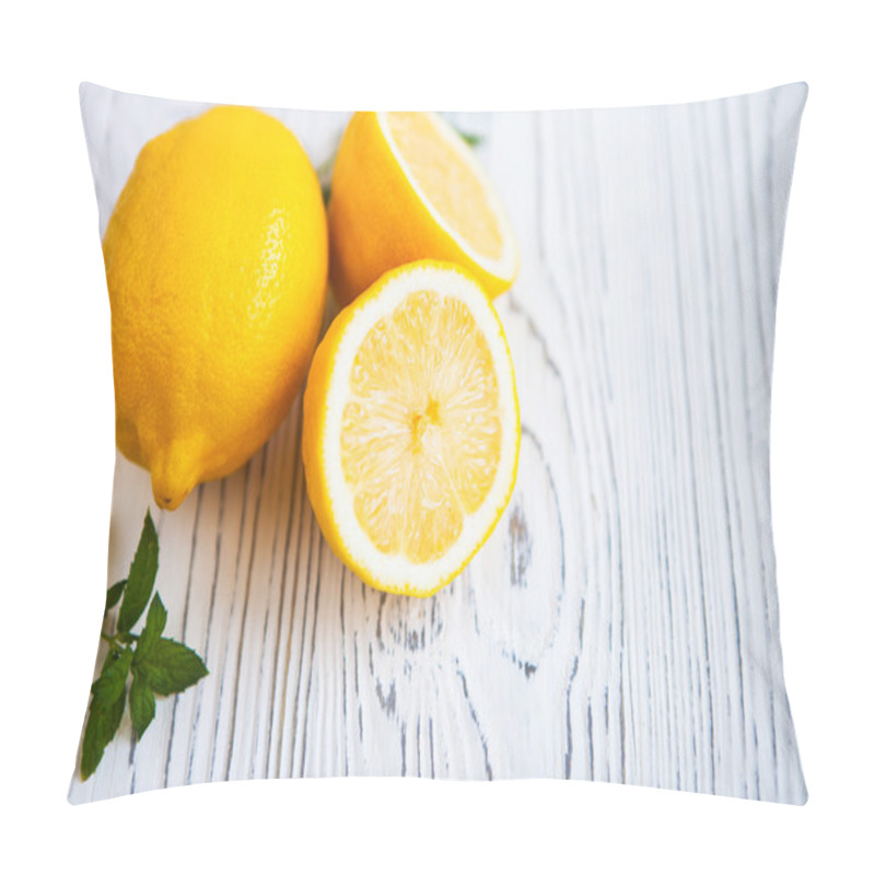 Personality  Juicy Lemons With Leaves Mint On A White Wooden Background. Lemo Pillow Covers