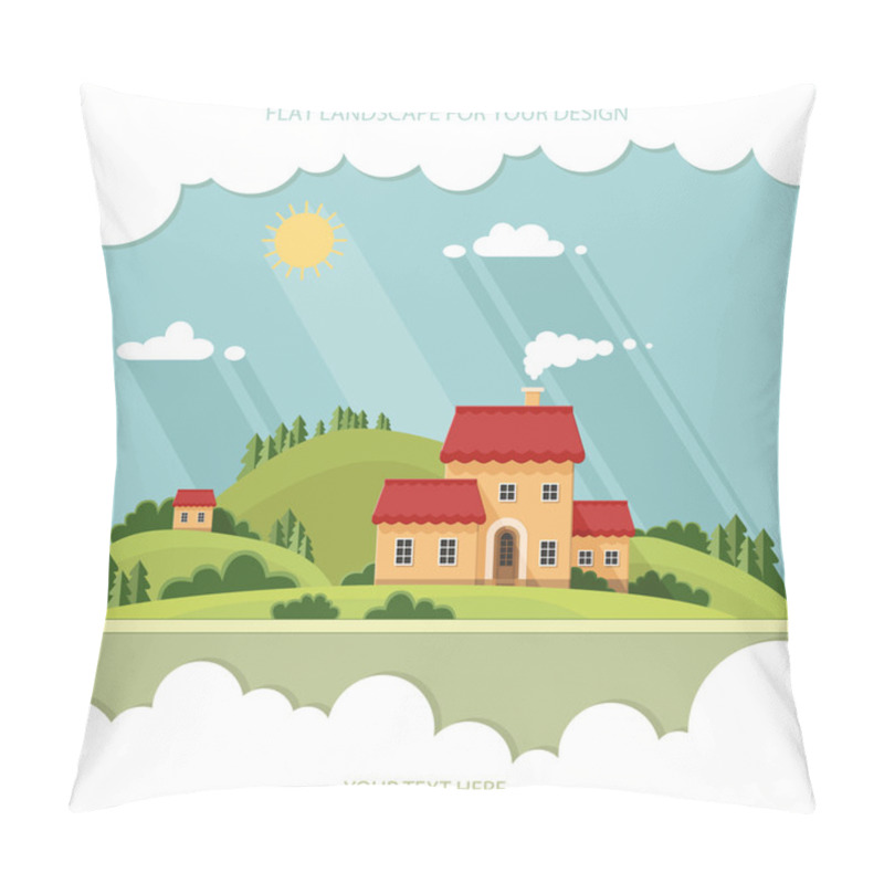 Personality  Summer Landscape.Little City Street With Small Houses And Trees. Pillow Covers