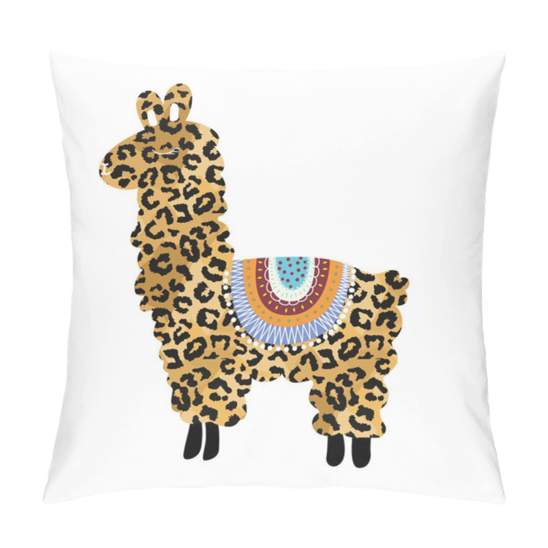 Personality  Vector Illustration Of An Andean Animal, Alpaca Or Vicua With Animal Print Isolated On White.  Pillow Covers