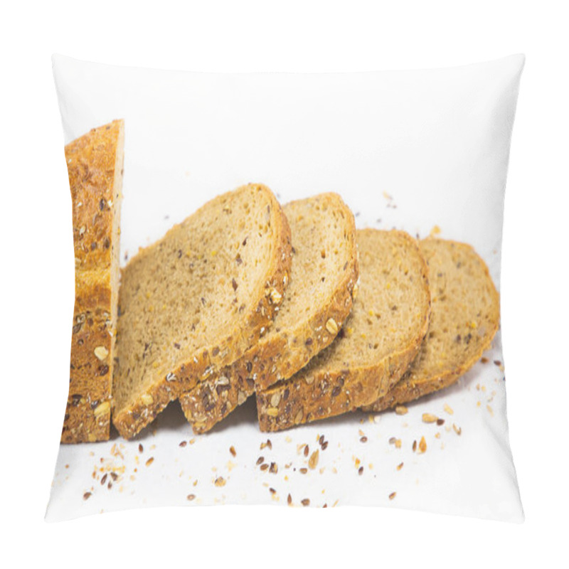 Personality  Fresh Homemade Bread Grain Diet For Health Food From Natural Flour, Good For Everyone's Breakfast On A White Background. Pillow Covers