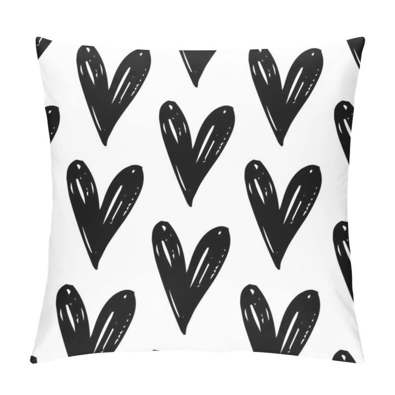 Personality  Vector Seamless Pattern With Hand Drawn Doodle Black Hearts. Pillow Covers